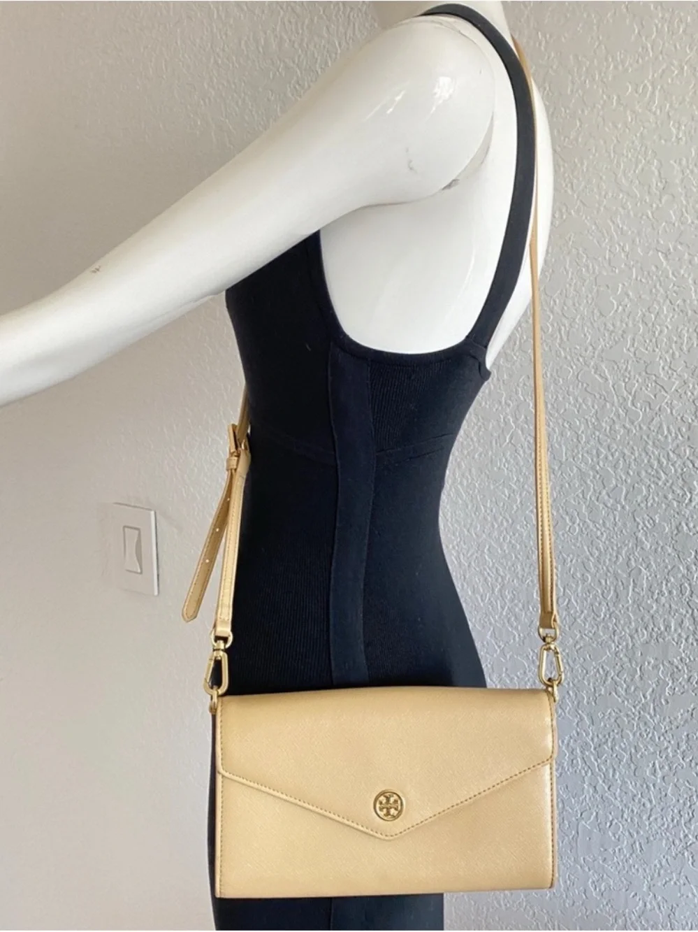 Tory Burch Beige Envelope Crossbody with Gold Logo